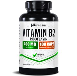 Frente del frasco Healthfare Vitamina B2 Riboflavina 400 mg