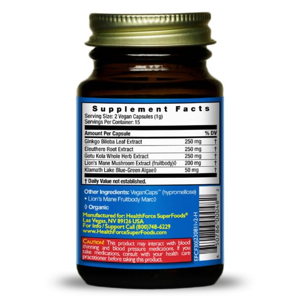 Parte trasera etiqueta CircuForce Brain Power 30 cápsulas HEALTHFORCE