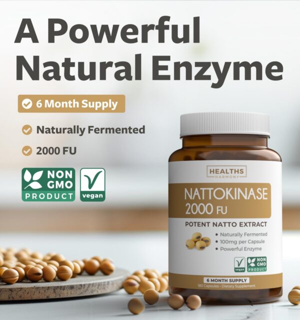 Frasco nattokinase Healths Harmony etiqueta