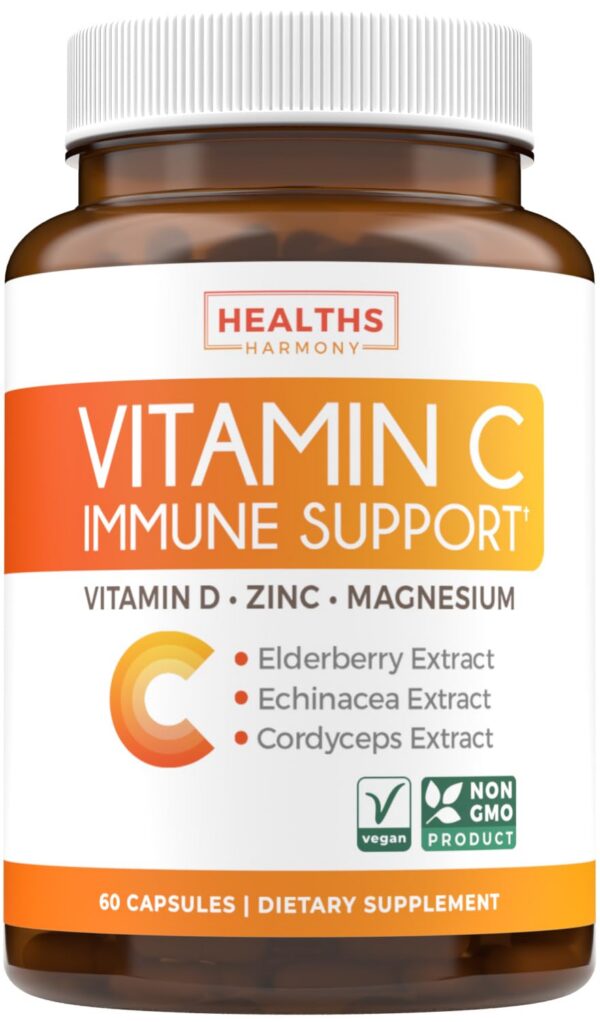 Cápsulas de suplemento inmunológico con vitamina c y saúco Healths Harmony