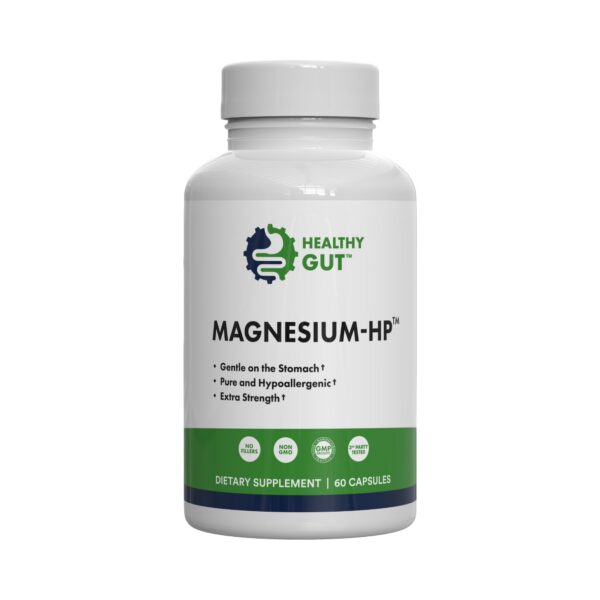 Version 1.0.0 Frasco de Healthy Gut Magnesium-HP con etiqueta
