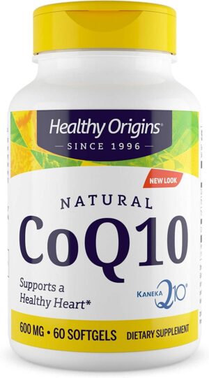 Frasco suplemento CoQ10 Kaneka 600 mg Healthy Origins