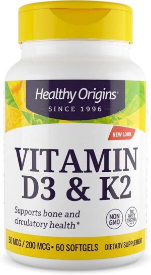 Frente del envase Healthy Origins Vitamina D3 y K2