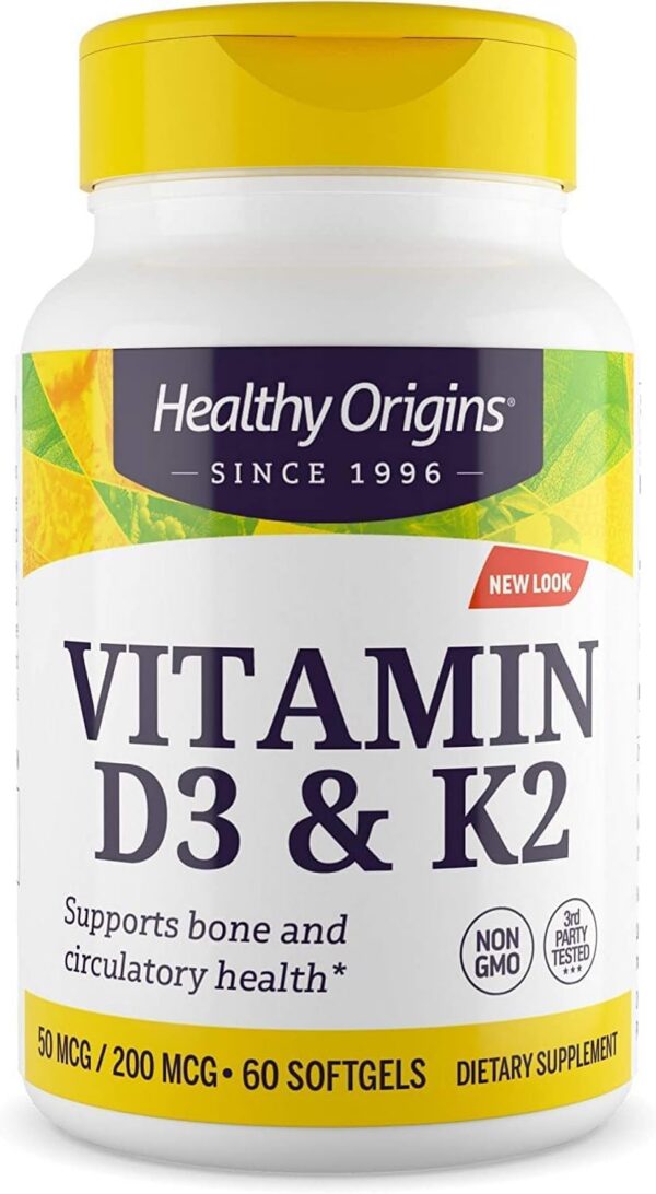 Frente del envase Healthy Origins Vitamina D3 y K2