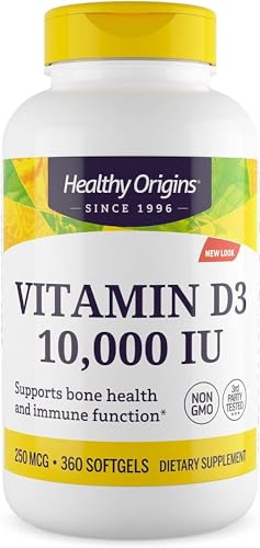 Healthy Origins Vitamina D3 10,000 UI cápsulas suaves sin gluten