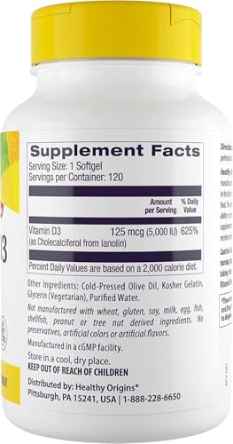 Paquete Healthy Origins Vitamina D3 120 cápsulas blandas