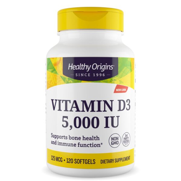 Healthy Origins Vitamina D3 5000 UI botellas