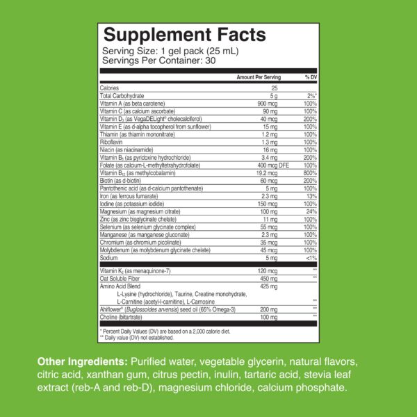 Version 1.0.0 Detalle ingredientes multivitamínico vegano líquido HealthyCell Essentials