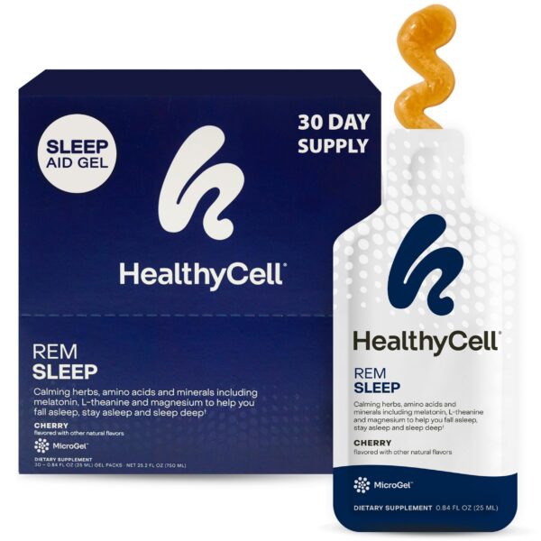Healthycell suplemento sueño REM gel líquido sabor cereza 30 pack