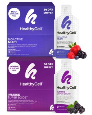 Frente del envase Healthycell con gel y multivitamínico