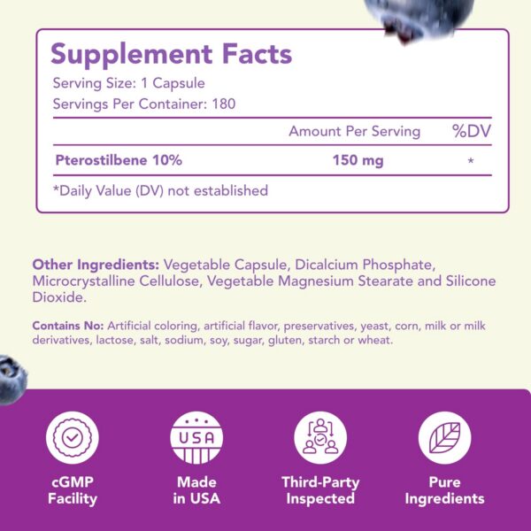 Frasco con etiqueta y texto de pterostilbeno