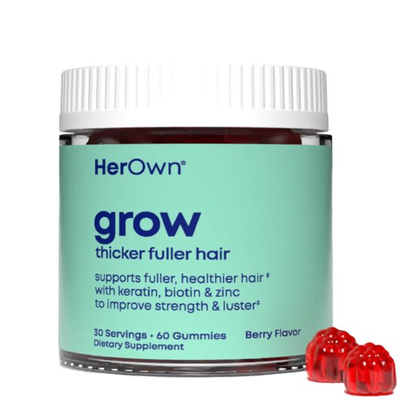 Her Own Grow gomitas para cabello más grueso con biotina sabor baya