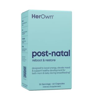Frasco de Her Own Post-Natal y etiqueta frontal