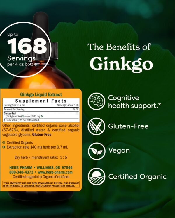 Herb Pharm extracto líquido de Ginkgo biloba para memoria y concentración