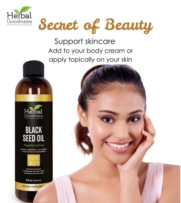 Etiqueta del producto Herbal Goodness de aceite de semilla negra