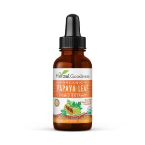 Etiqueta de Herbal Goodness papaya orgánico 1 oz