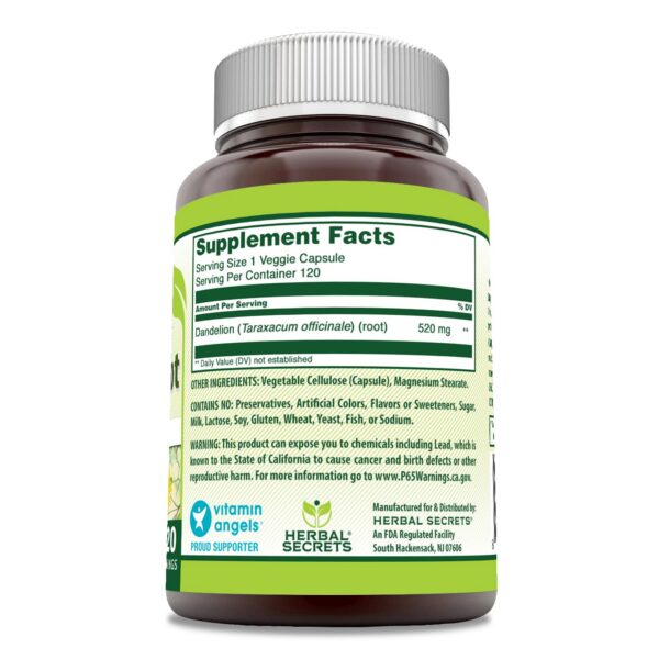 Etiqueta de Herbal Secrets raíz de diente de león