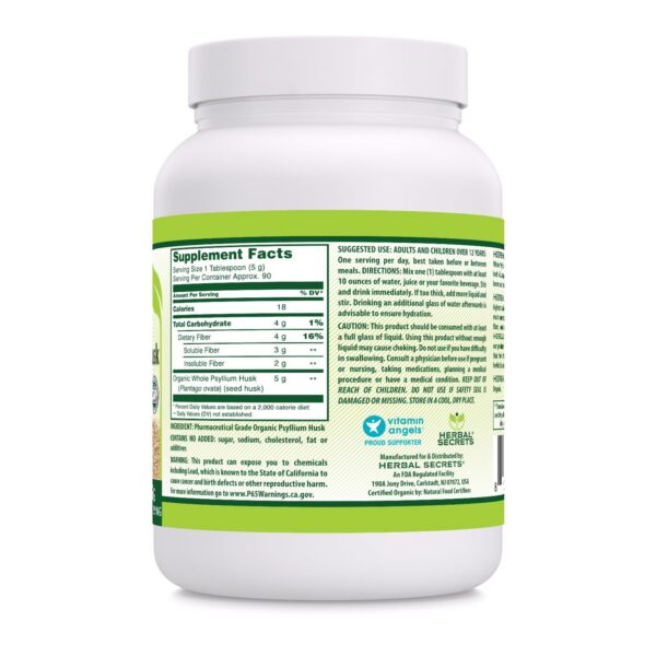 Version 1.0.0 Herbal Secrets psyllium orgánico polvo detalle presentación 16oz