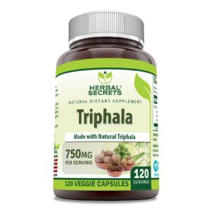 Herbal Secrets suplemento triphala natural 750 mg frasco