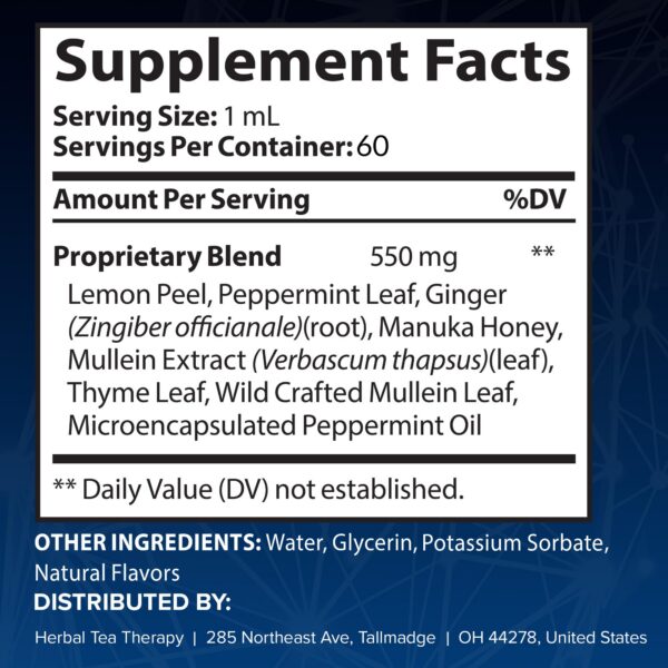 Extracto de llantén, menta y tomillo en etiqueta