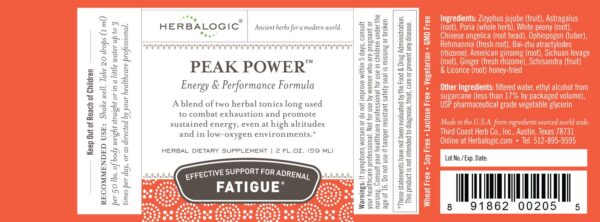 Etiqueta frontal de Herbalogic Peak Power Drops