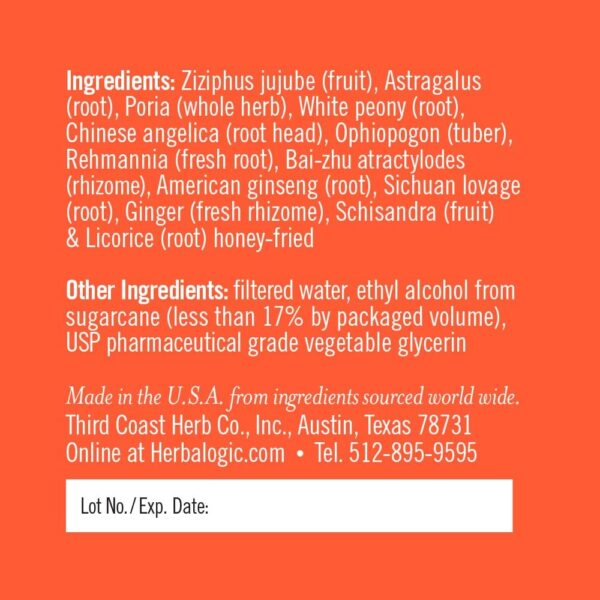 Etiqueta trasera de Herbalogic Peak Power Drops