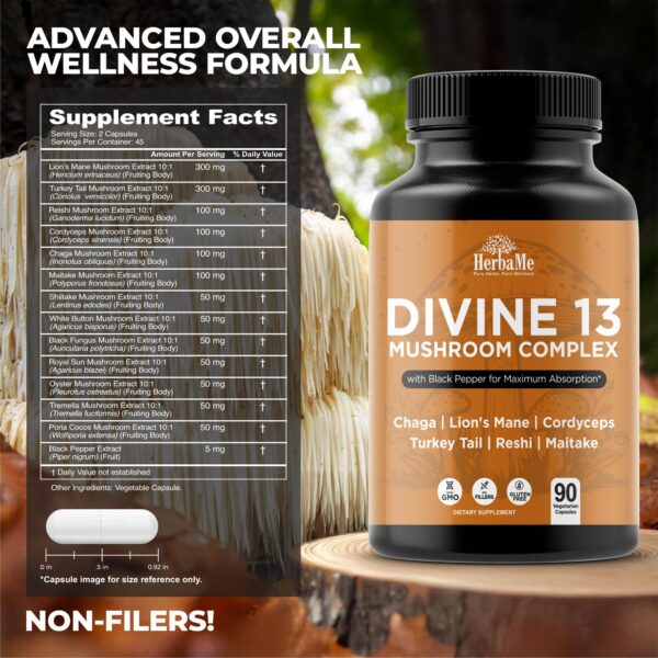 Detalle de cápsulas de HerbaMe complejos de extracto de hongos