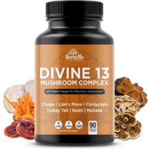 Frasco de cápsulas HerbaMe extracto de hongos con pimienta negra