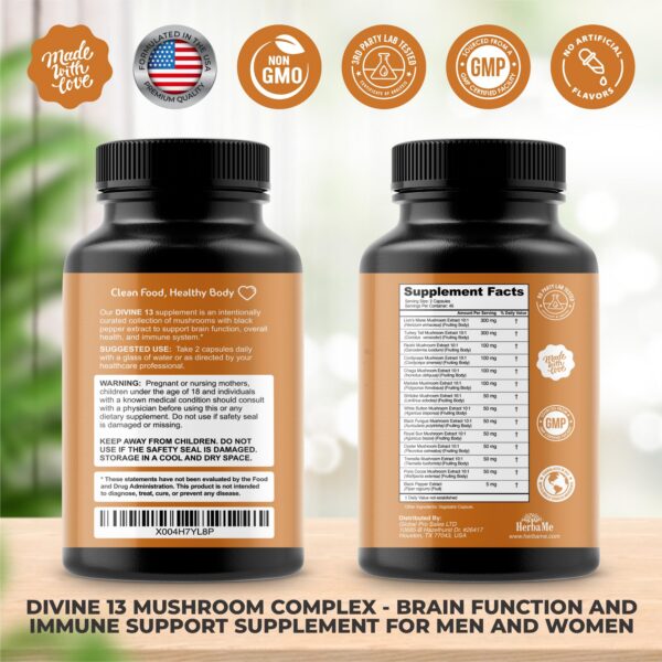 Imagen muestra cápsulas de suplemento HerbaMe con hongos