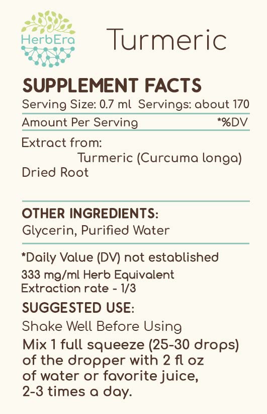 Version 1.0.0 Gotas de tintura líquida natural de cúrcuma en cuentagotas HerbEra
