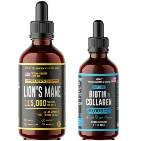 Paquete HERBIFY gotas de melena de león y biotina colágeno