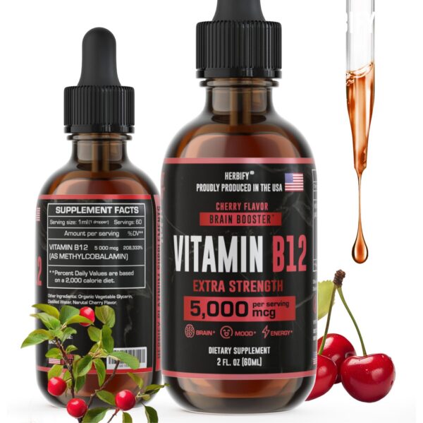 Version 1.0.0 Suplemento vitamina b12 líquida HERBIFY botella frontal