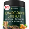 Botella Herbpy Ashwagandha Extra Fuerte 5 en 1 120 cápsulas