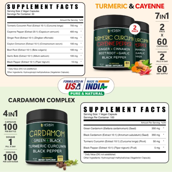 Herbpy cápsulas 4en1 cardamomo salud digestiva corazón bienestar