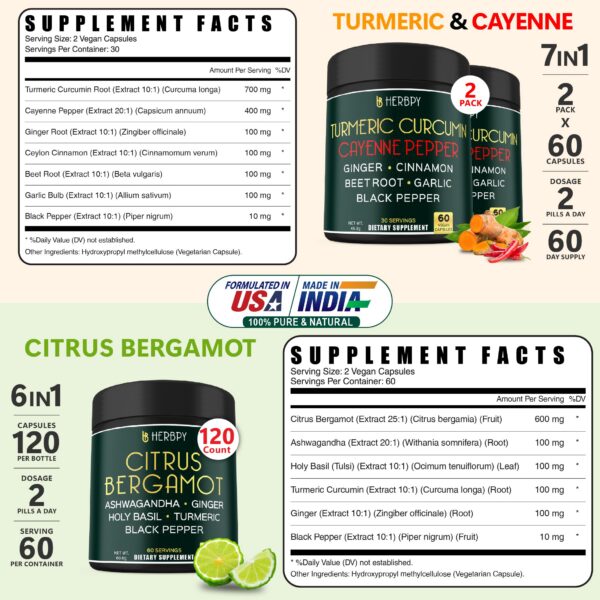 Cápsulas Herbpy suplemento curcumina 7 en 1 para digestión y corazón