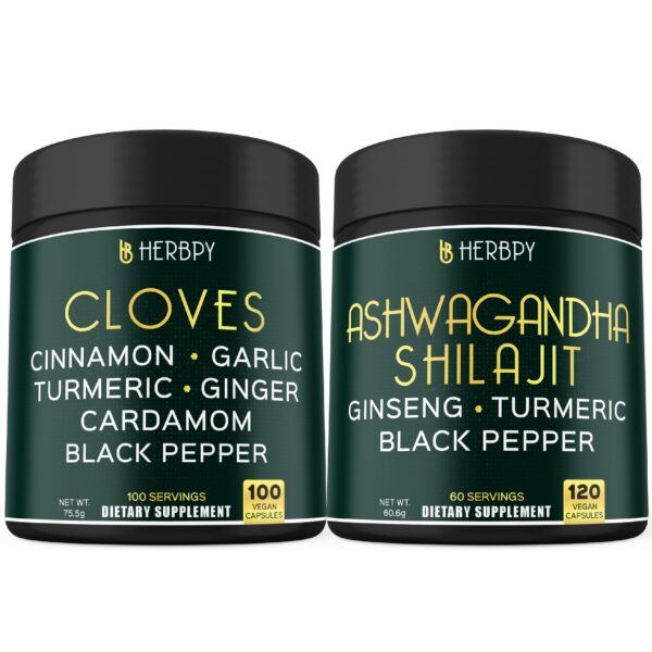 Version 1.0.0 Paquete Herbpy 7en1 Clavos y 5en1 Ashwagandha suplemento salud