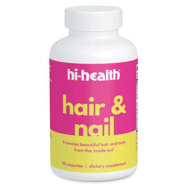 Frontal de Hi-Health Hair & Nail Formula en frasco de 90 cápsulas