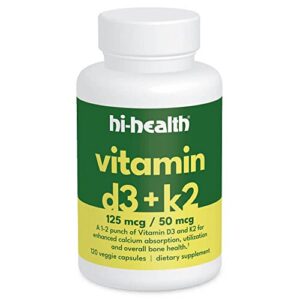 Hi-Health vitamin d3+k2 salud ósea y sistema inmunológico 120 cápsulas