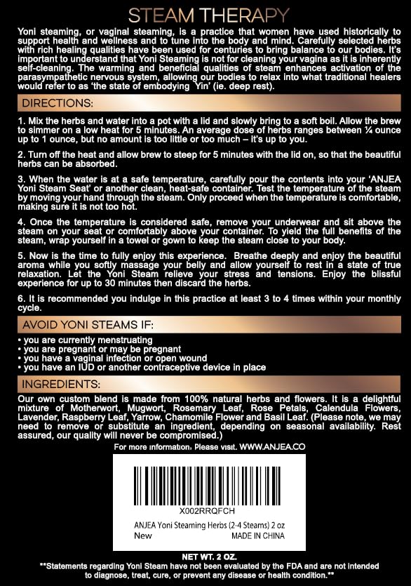 Version 1.0.0 Hierbas para vapor vaginal ANJEA paquete abierto con bolsas de filtro