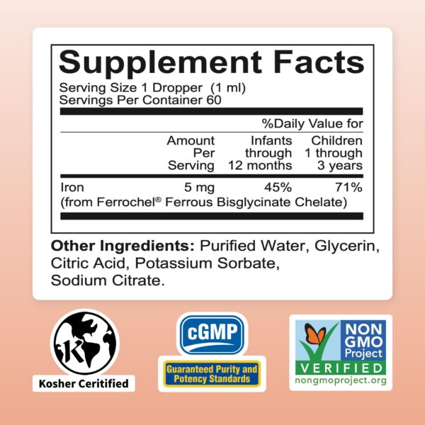 Hierro líquido premium para bebés y niños Nature's Nutra Easy Iron