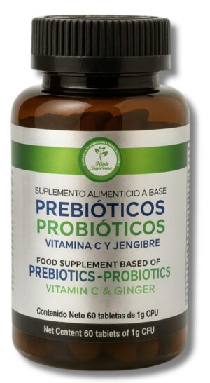 Frontal del producto High Supreme prebiótico y probiótico 60 tabletas