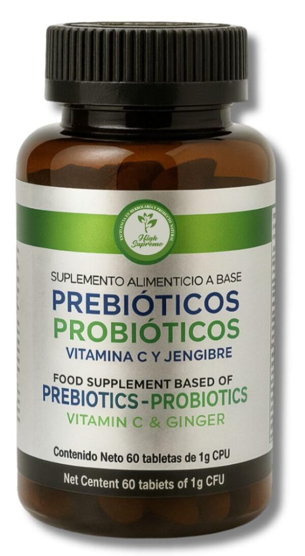 Frontal del producto High Supreme prebiótico y probiótico 60 tabletas