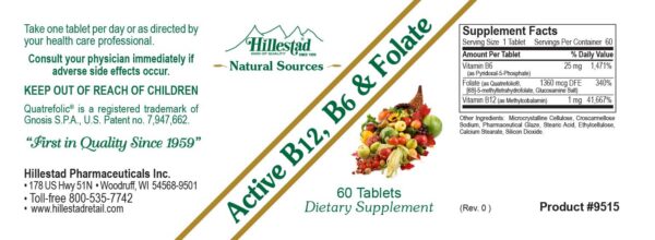Hillestad Active B12 B6 Folate frasco con etiqueta