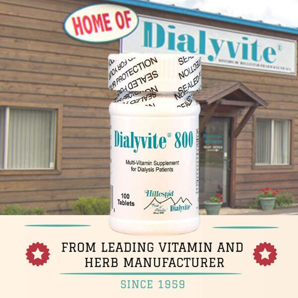 Version 1.0.0 Vista lateral botella Hillestad Dialyvite multivitamínico para diálisis