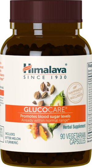 Himalaya GlucoCare mostrando botella y cápsulas