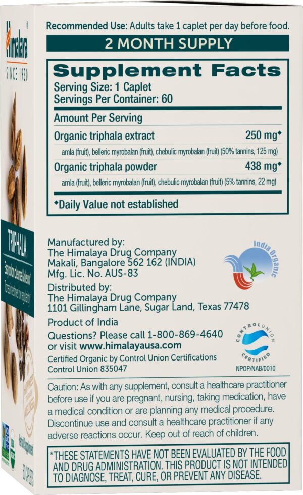 Himalaya Triphala orgánico envase 60 cápsulas suplemento herbal