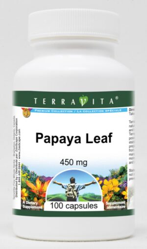Botella de cápsulas de hoja de papaya 450 mg de TerraVita