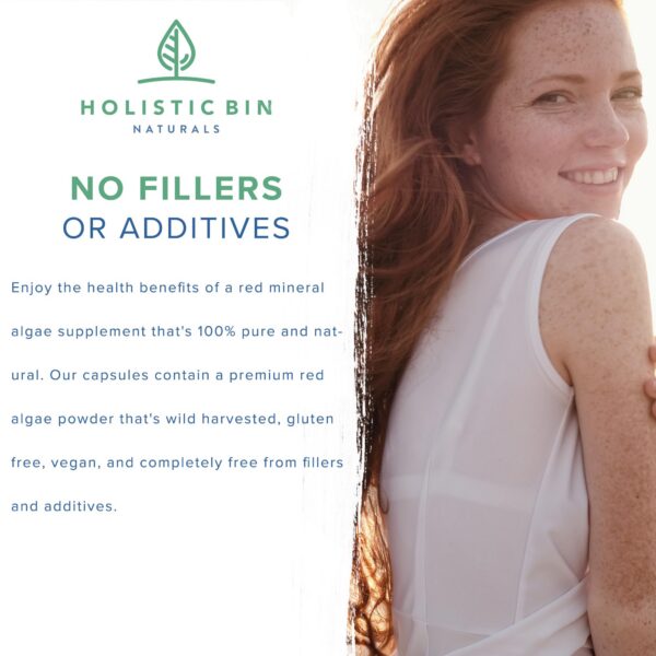 Cápsulas rojas de algas marinas Holistic Bin en primer plano