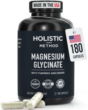 Frasco de Magnesio glicinato con cúrcuma vegano