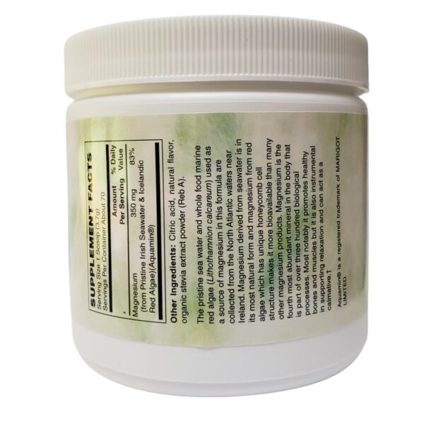 Etiqueta nutricional de magnesio en polvo